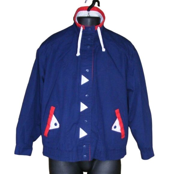 Vintage Windbreaker, S, Nautical, Snap front, Navy/White/Red, Pockets, Long slv - Picture 5 of 8